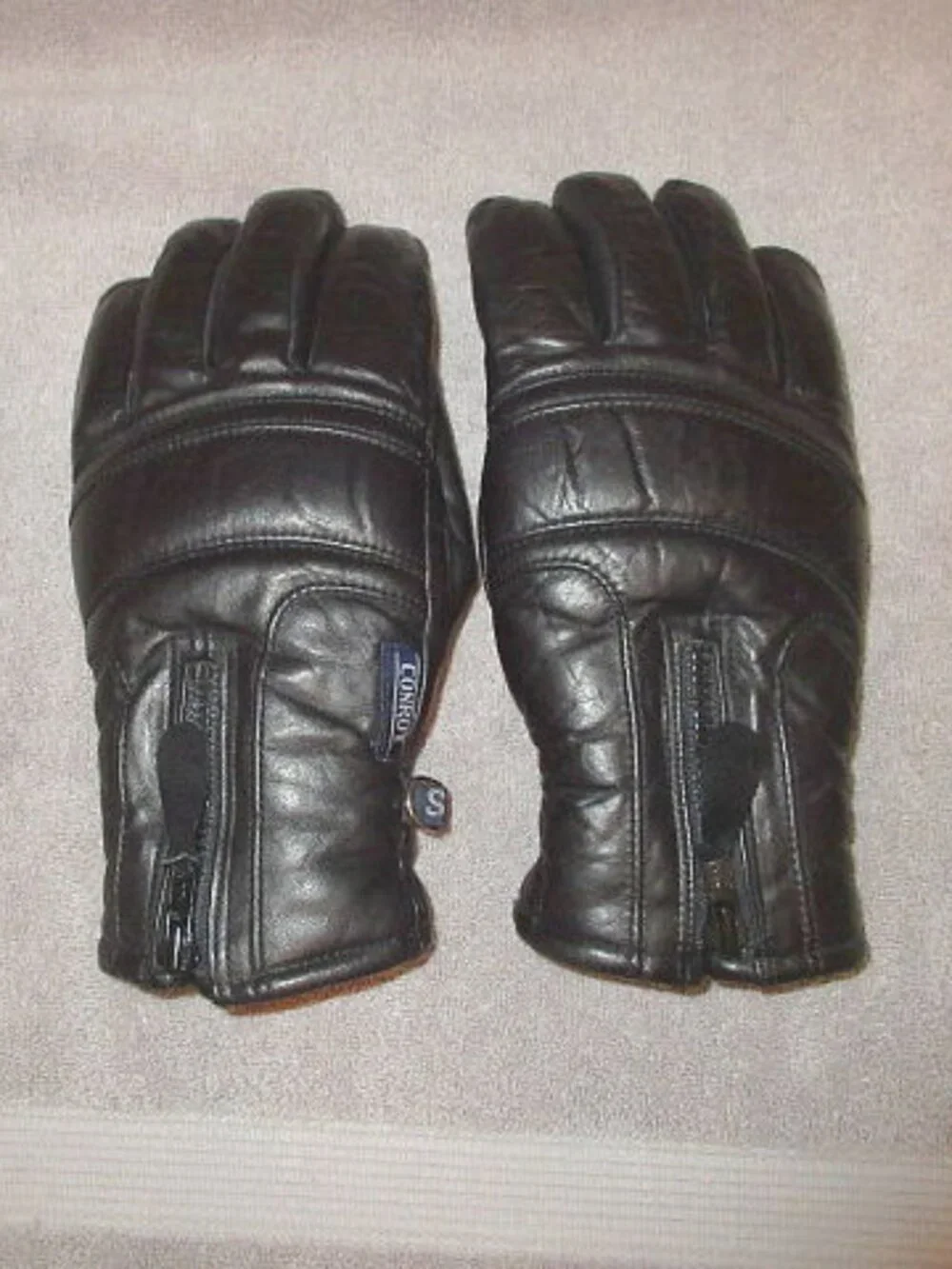 Vtg Conroy Black Leather Gloves S Insulated Zip Cuff Ski Moto Snowboard Japan